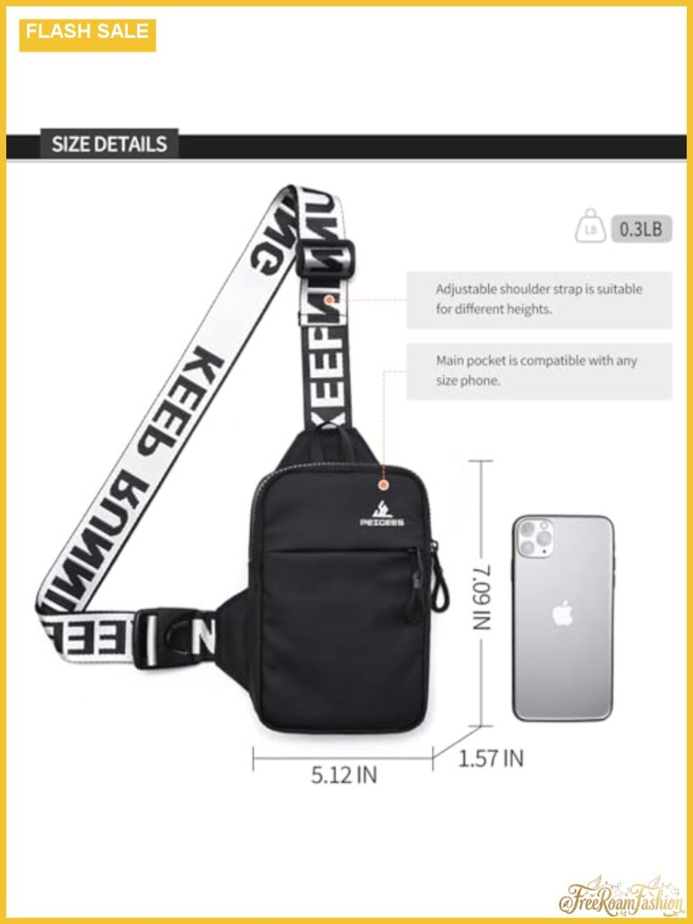 Mini Crossbody Sling Bag Chest Bag Dual Pocket Water Resistant Nylon Fanny Pack - Picture 5 of 6